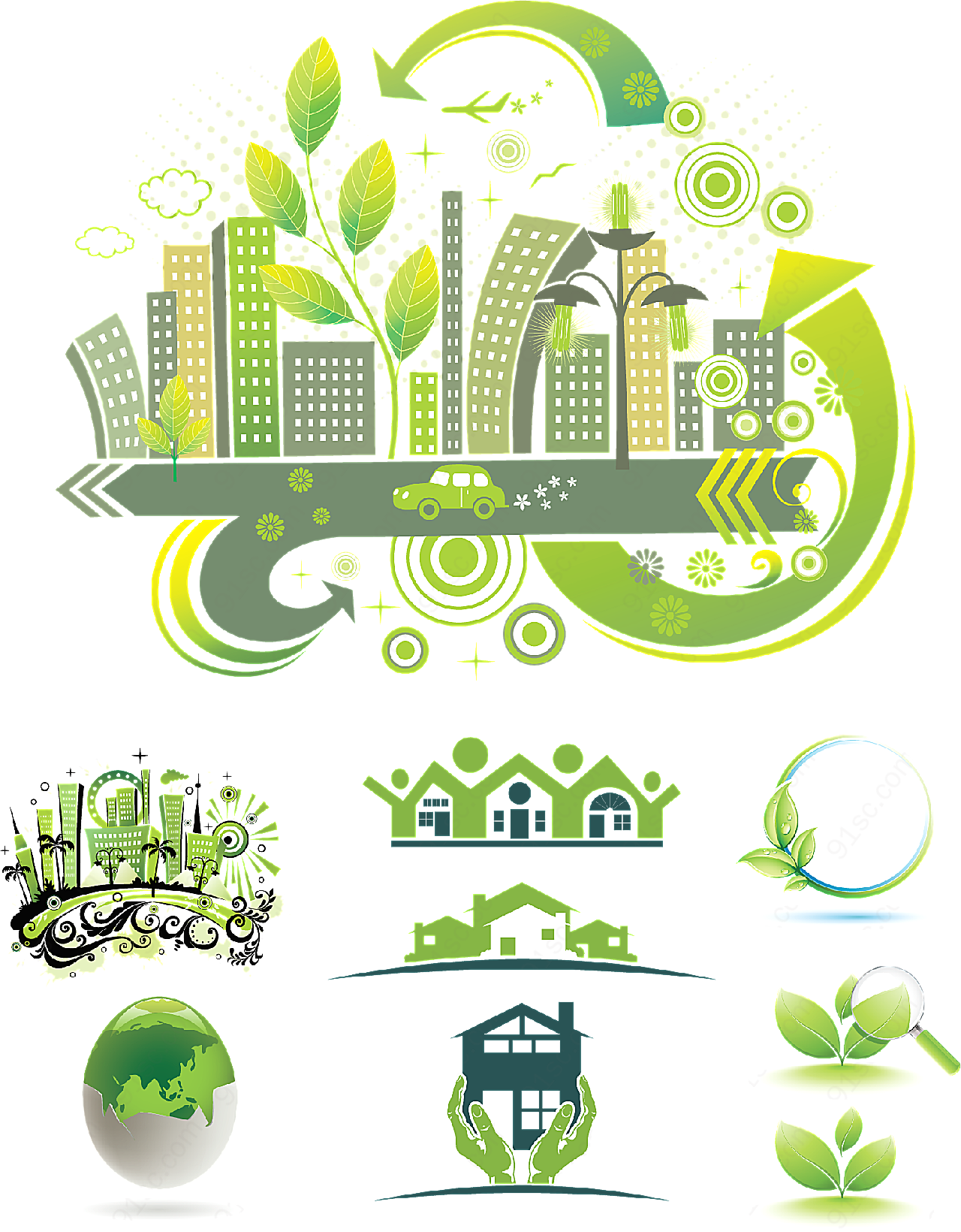 环保城市标志矢量环保图标