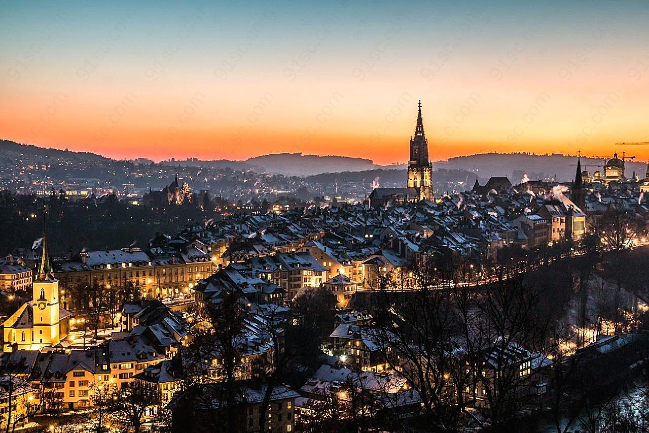 瑞士城市夜景图片城市景观