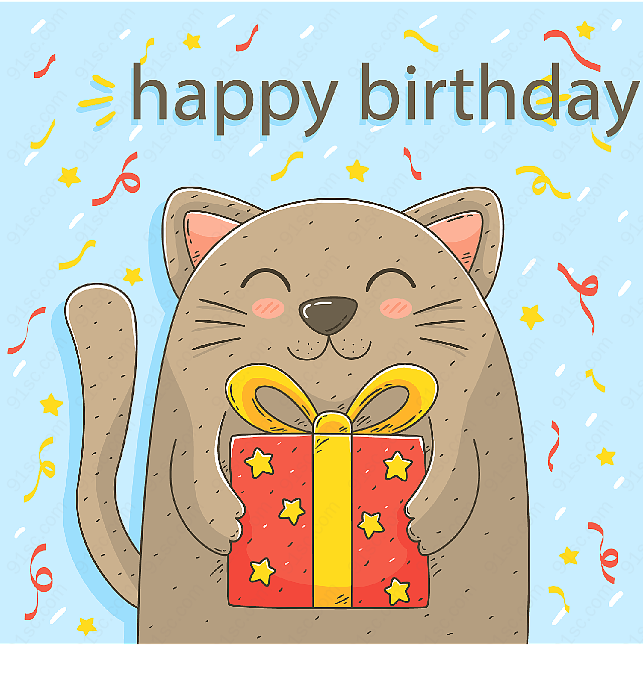 抱生日礼盒的猫咪矢量生日