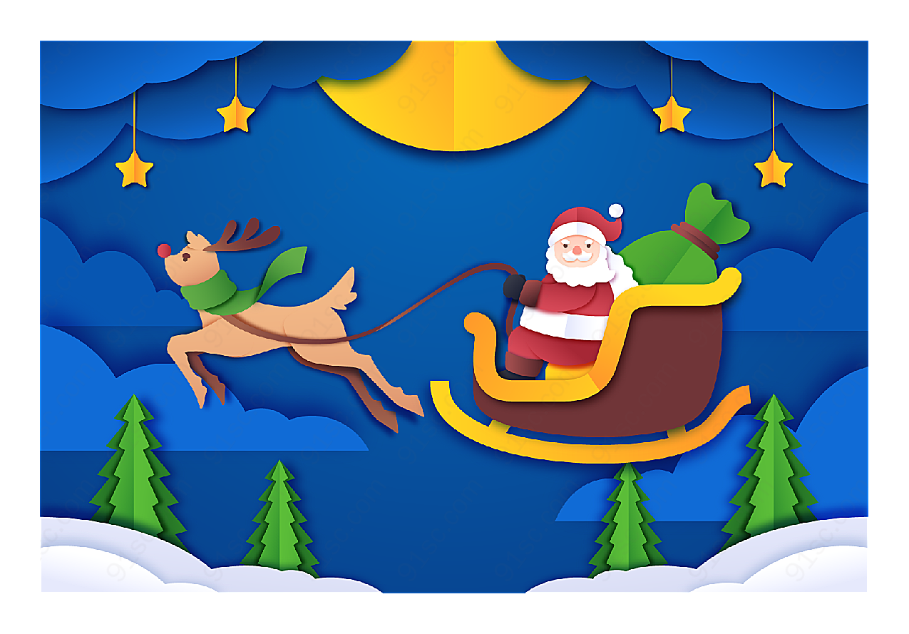 圣诞雪橇和圣诞老人矢量圣诞节