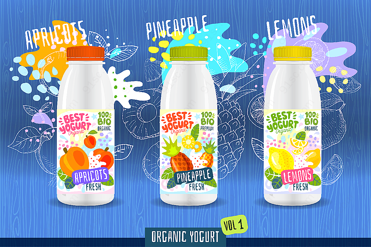 酸奶瓶包装图案矢量包装设计