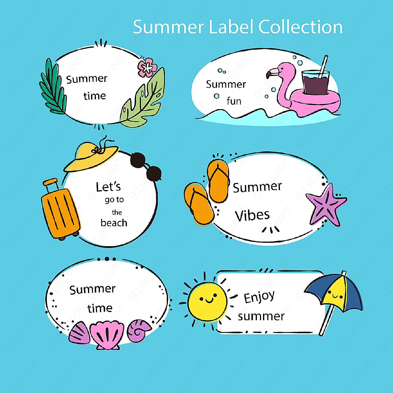 夏季语言标签label矢量
