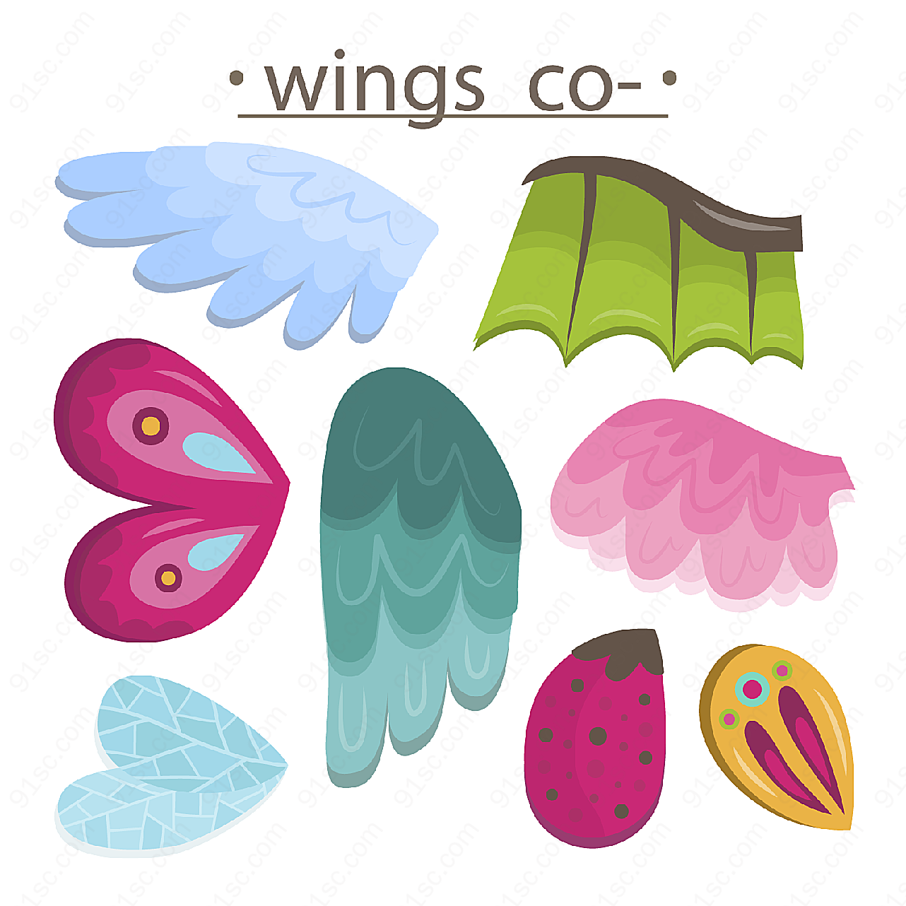彩色动物翅膀矢量卡通其它