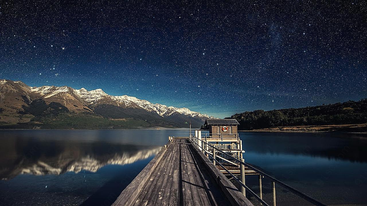 星空下的湖泊风景图片摄影高清