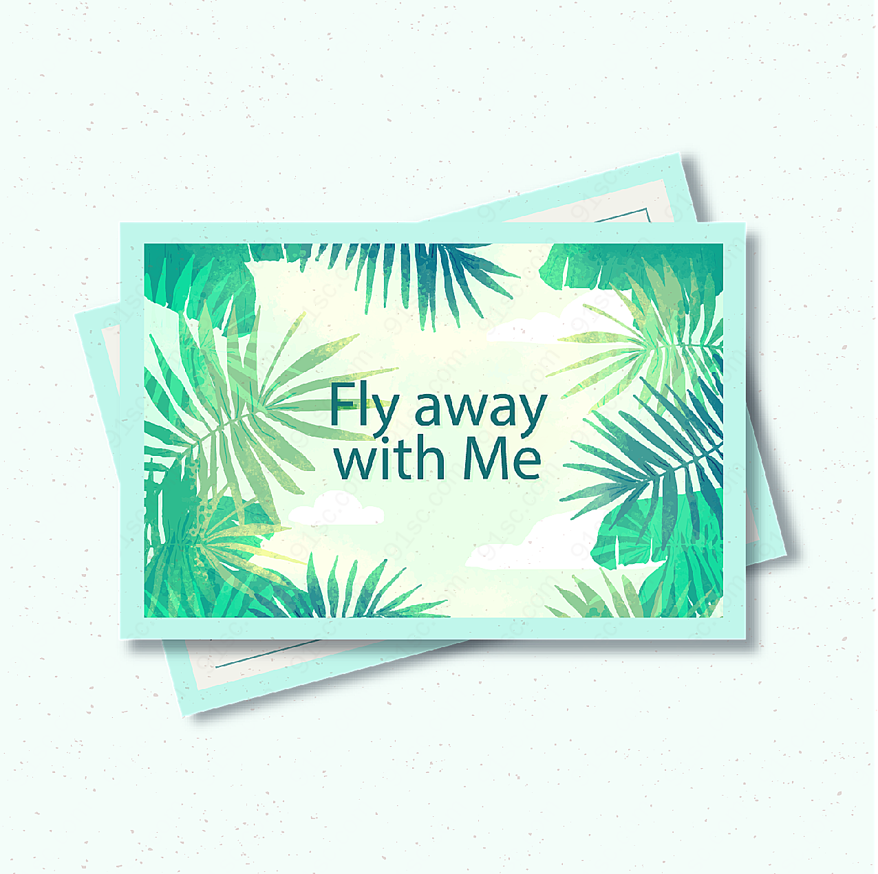 热带树叶明信片矢量名片卡片