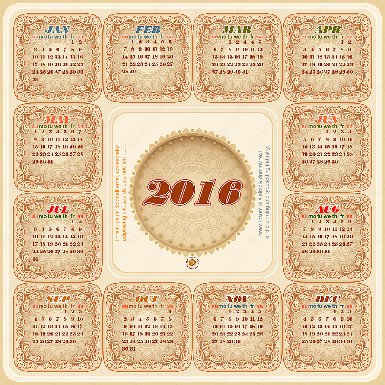 2016猴年日历年历日历矢量