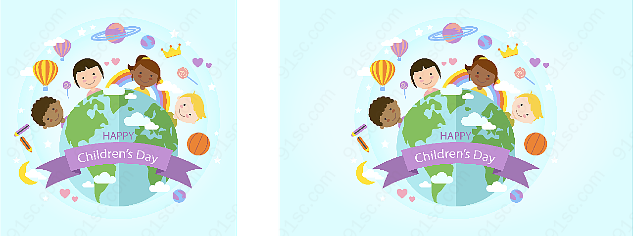 儿童节地球和孩子矢量儿童节