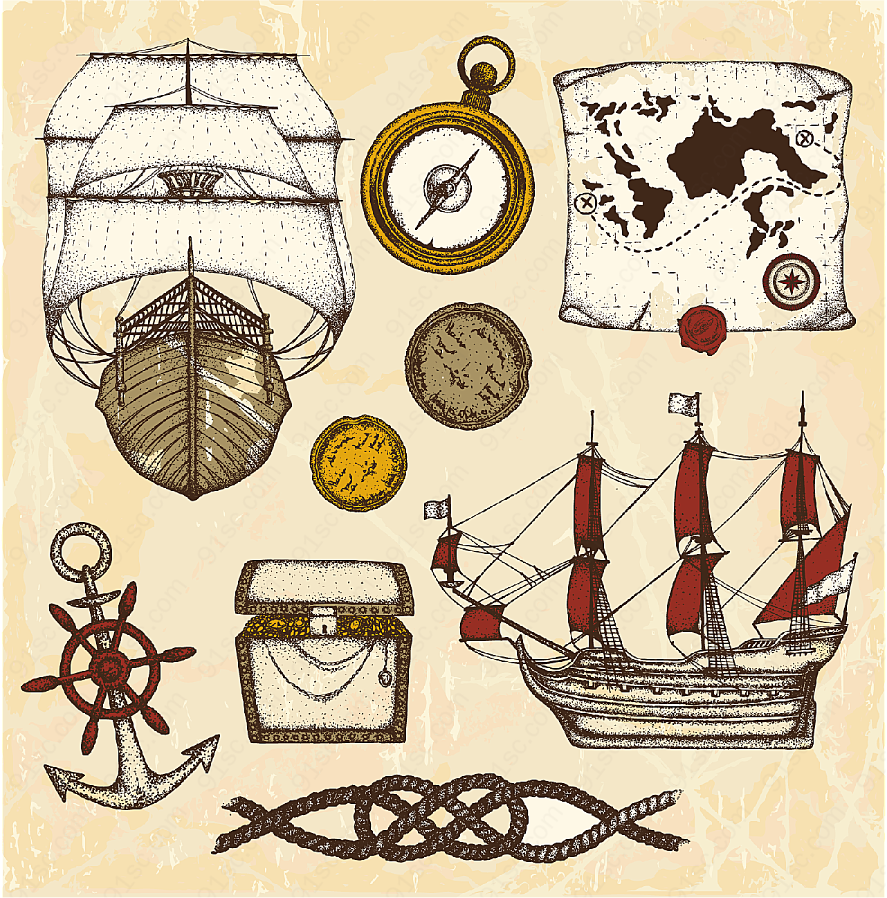古代航海主题矢量矢量交通