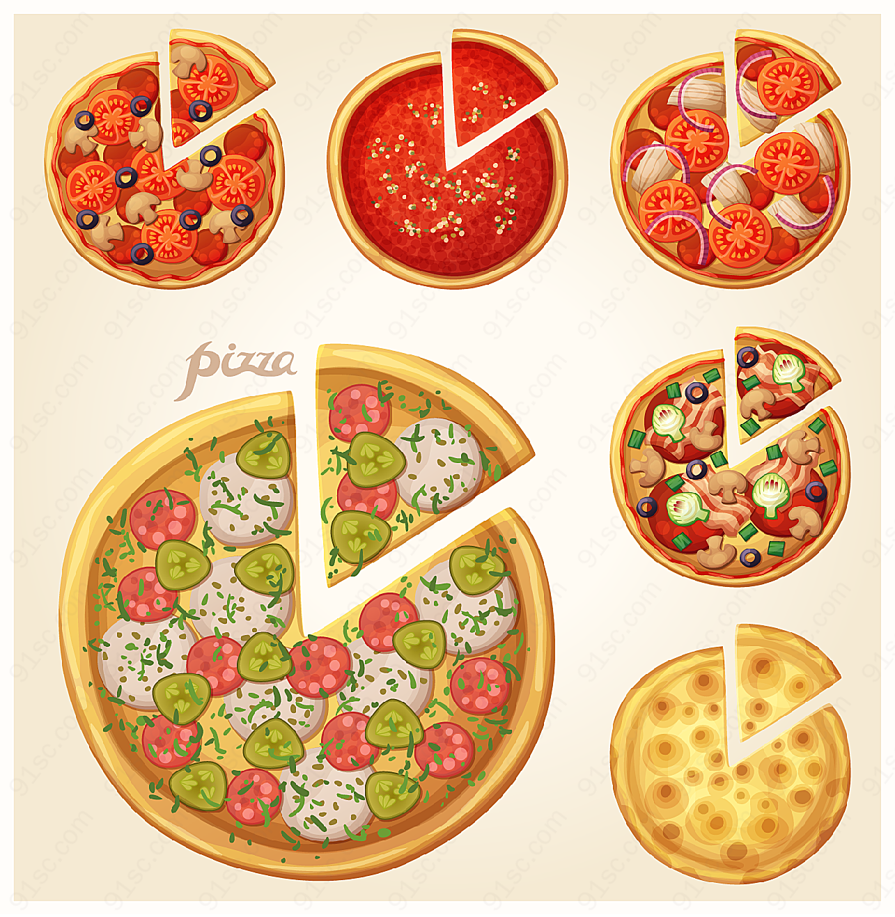 美味披萨快餐矢量美食