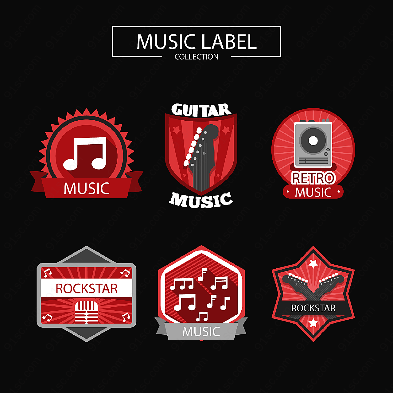 音乐元素标签label矢量