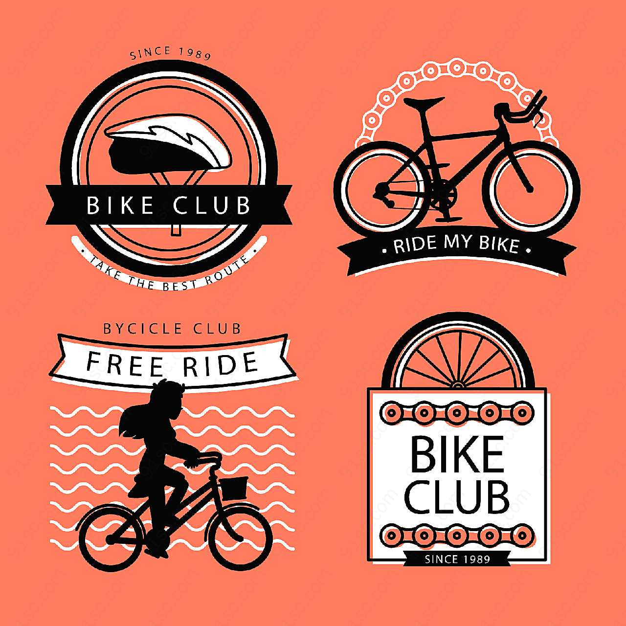 自行车俱乐部标签label矢量