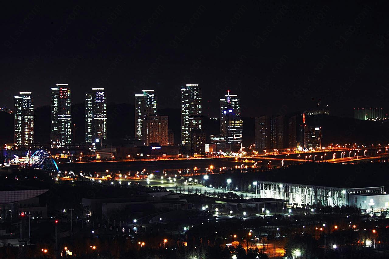 现代城市灯光夜景图片城市景观