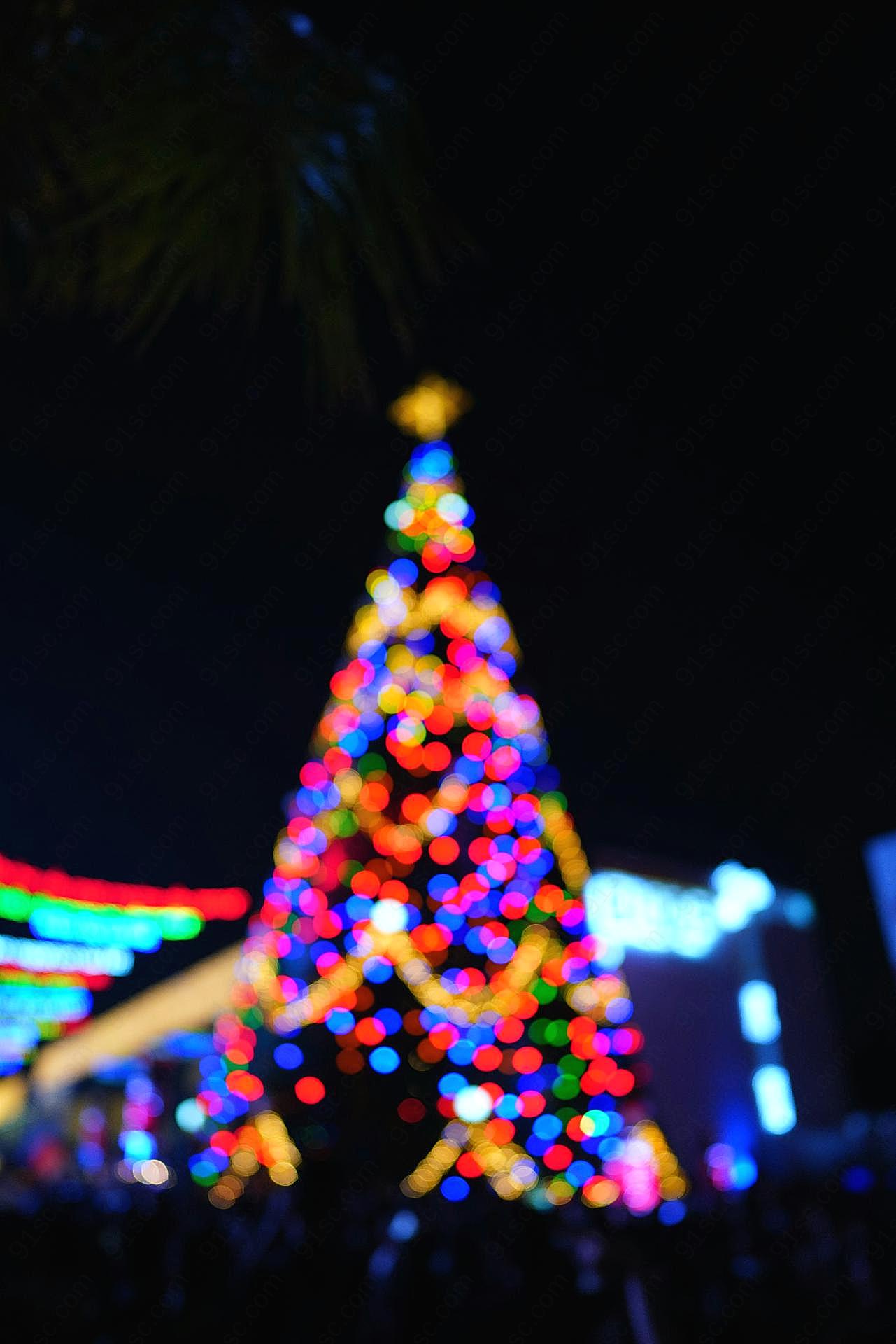 彩色霓虹灯圣诞树图片高清摄影
