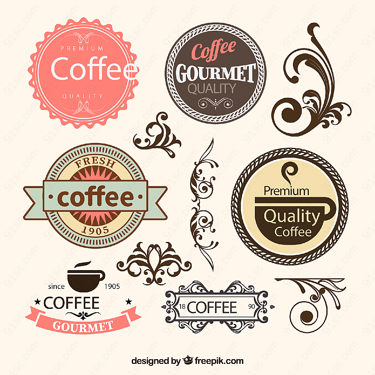 花纹和咖啡标签label矢量