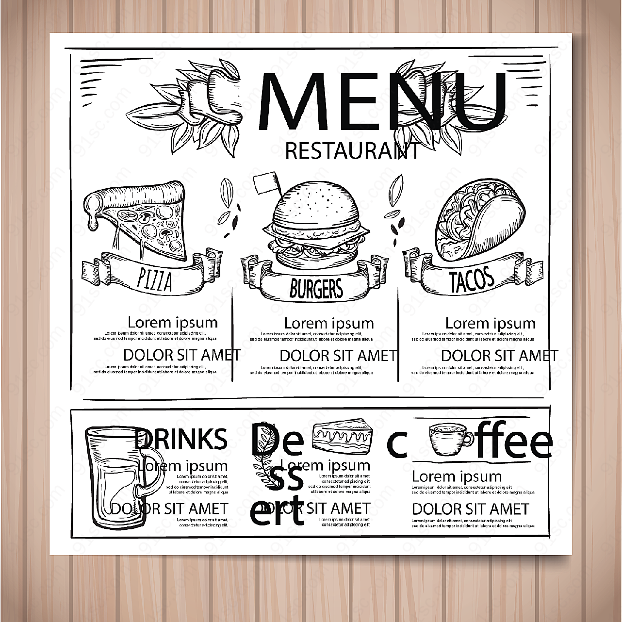 手绘餐馆菜单平面广告