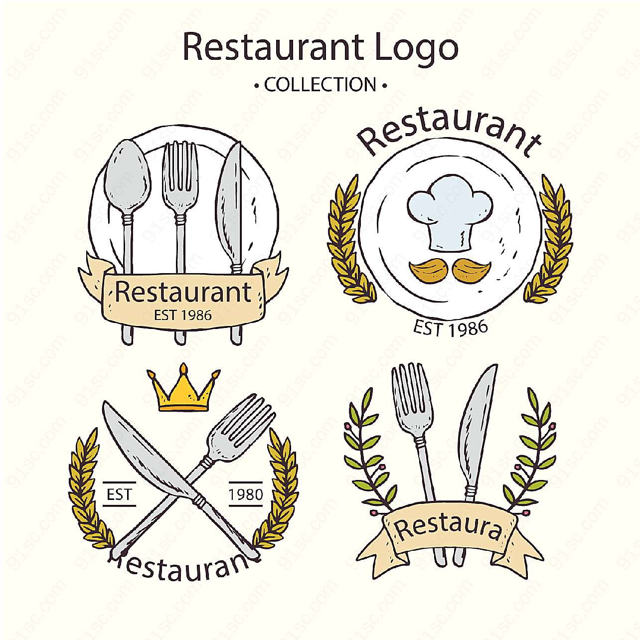 彩绘餐馆标志矢量logo图形