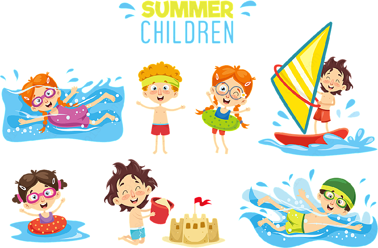 夏季玩水的儿童矢量儿童幼儿