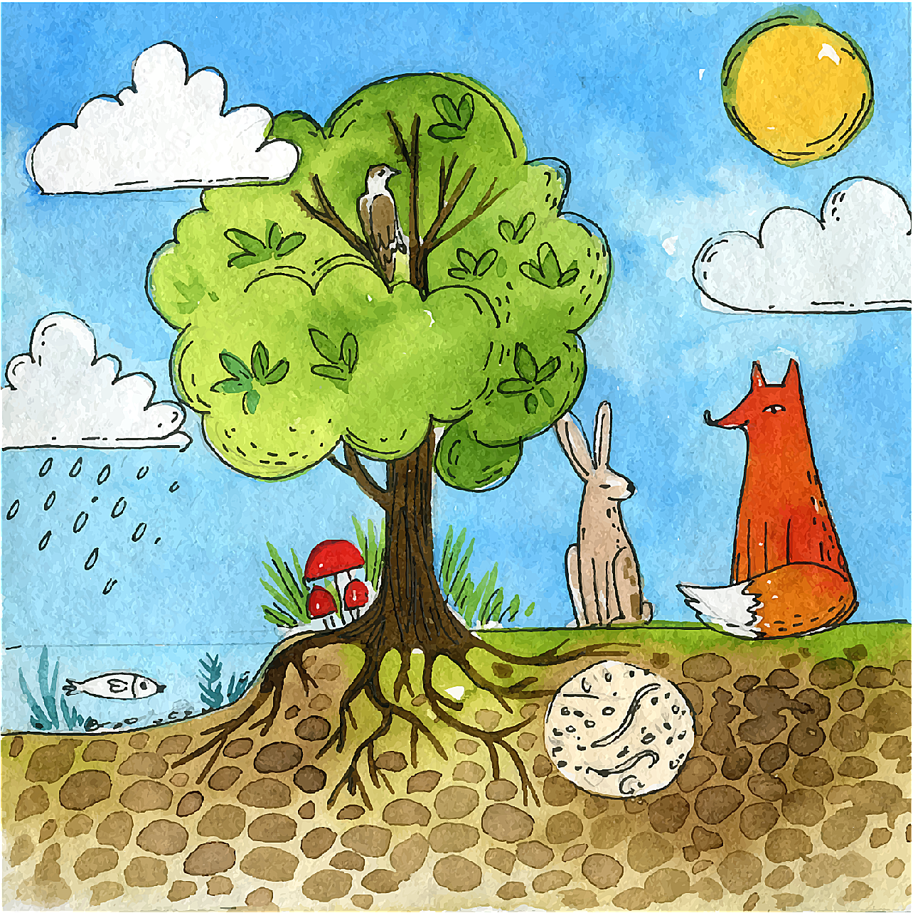 树木和森林动物插画卡通矢量插画