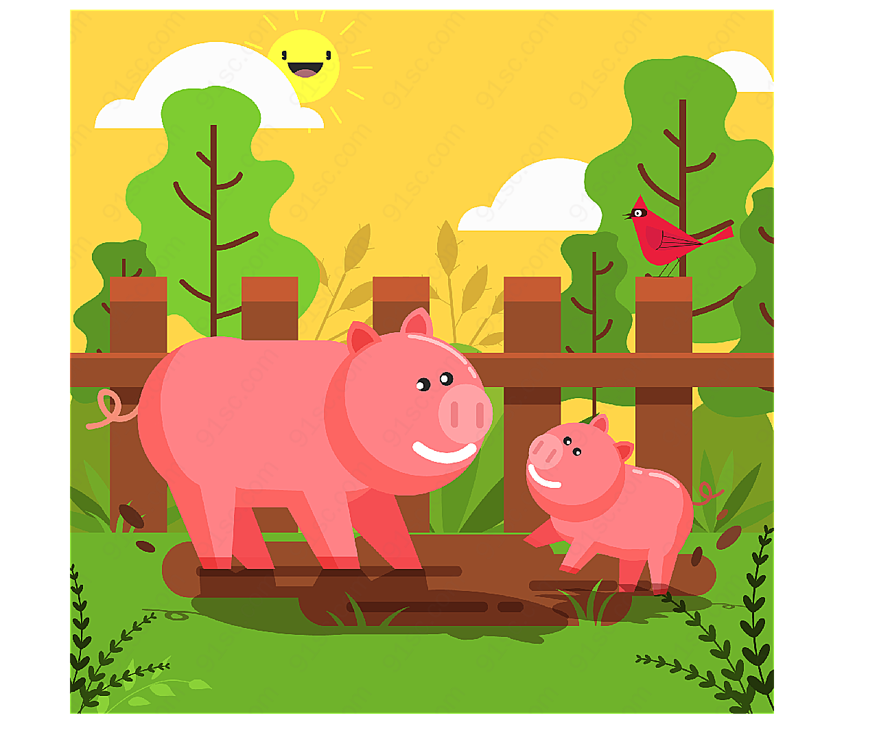 卡通农场猪矢量卡通动物