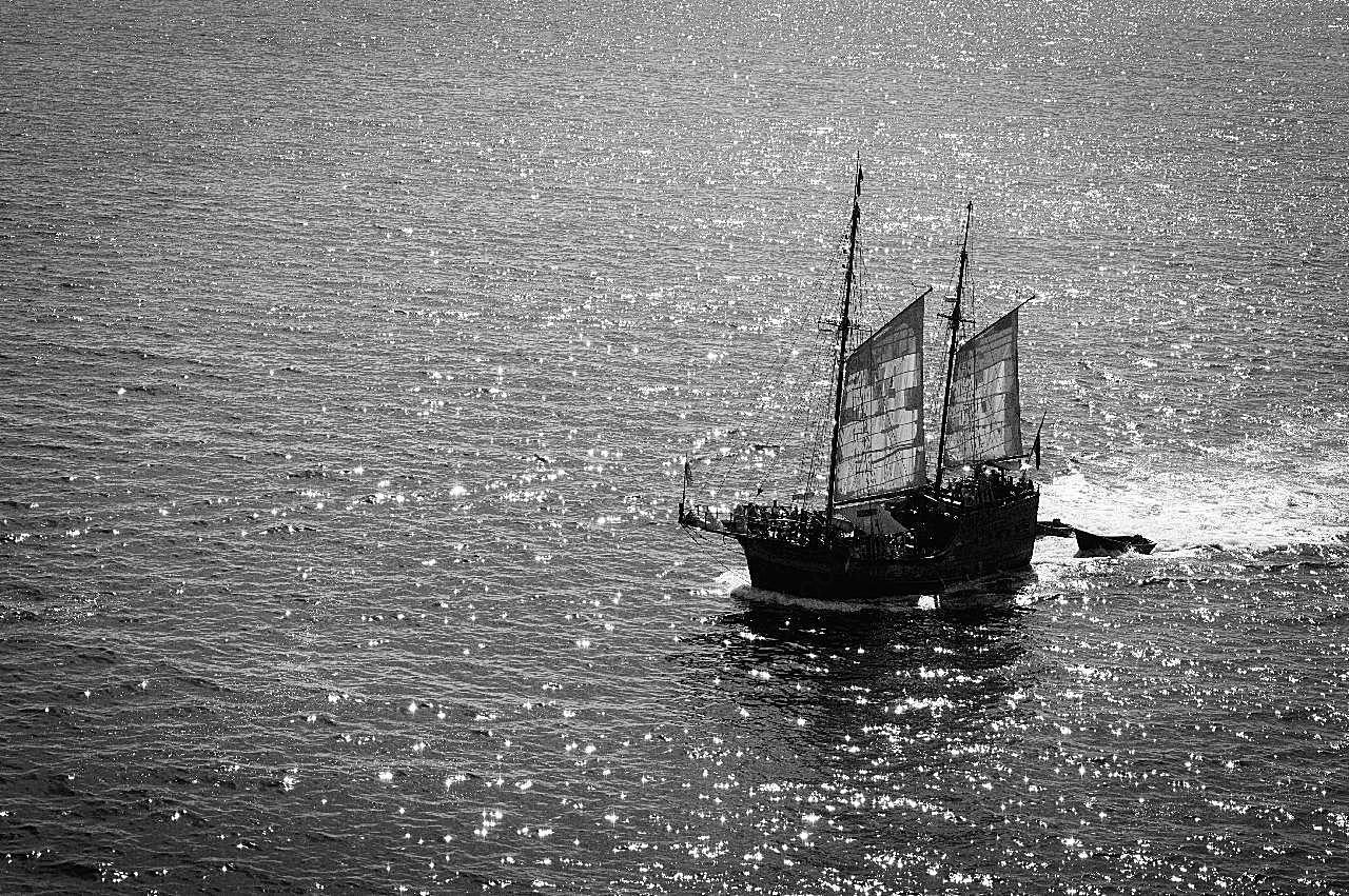 海面上航行小帆船图片运输