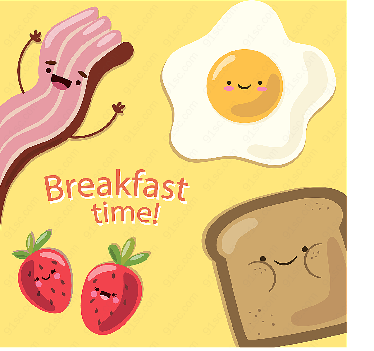 卡通表情早餐食物矢量美食