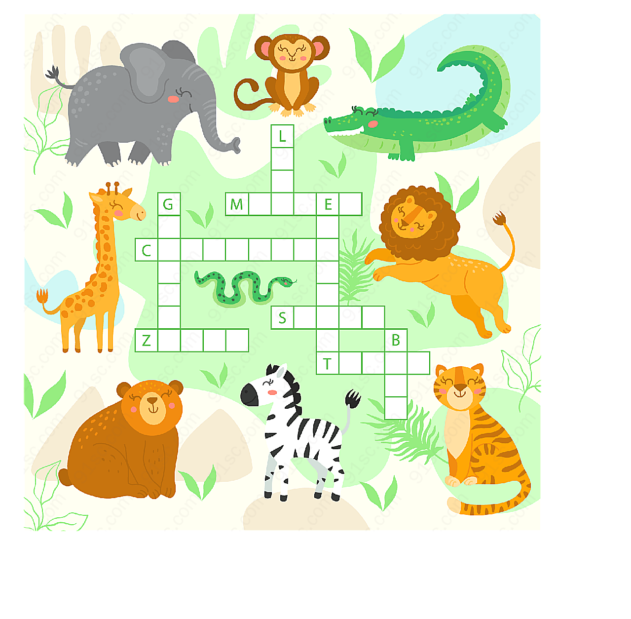 野生动物纵横填字游戏动物动物矢量卡通动物