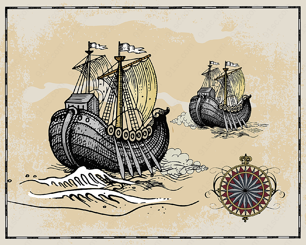 古代航海战船矢量交通