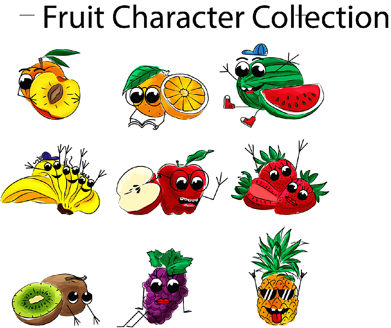 彩色表情水果物品矢量卡通物品
