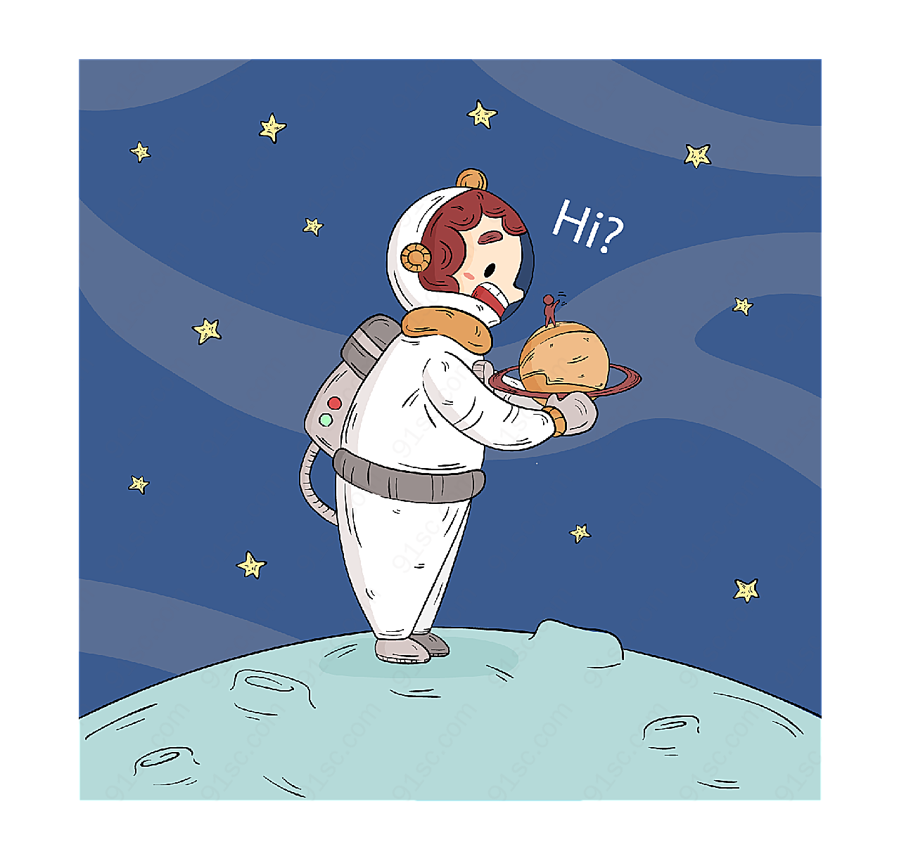 抱住土星的宇航员矢量职业人物