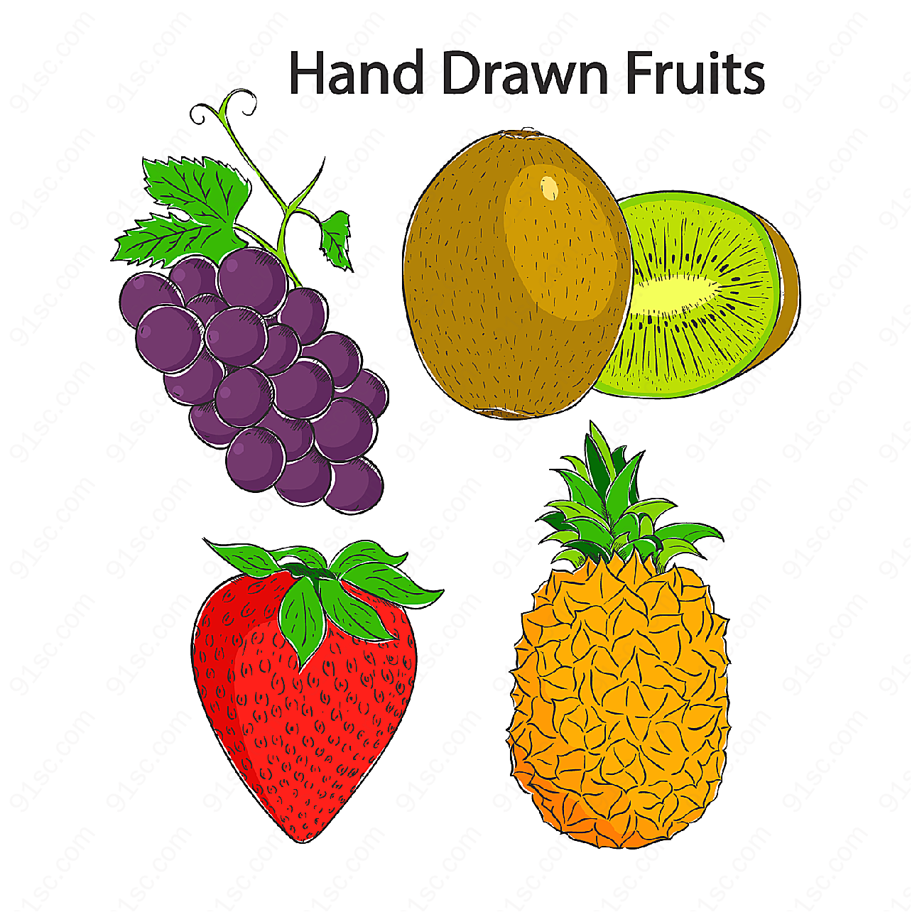 彩色手绘水果矢量水果