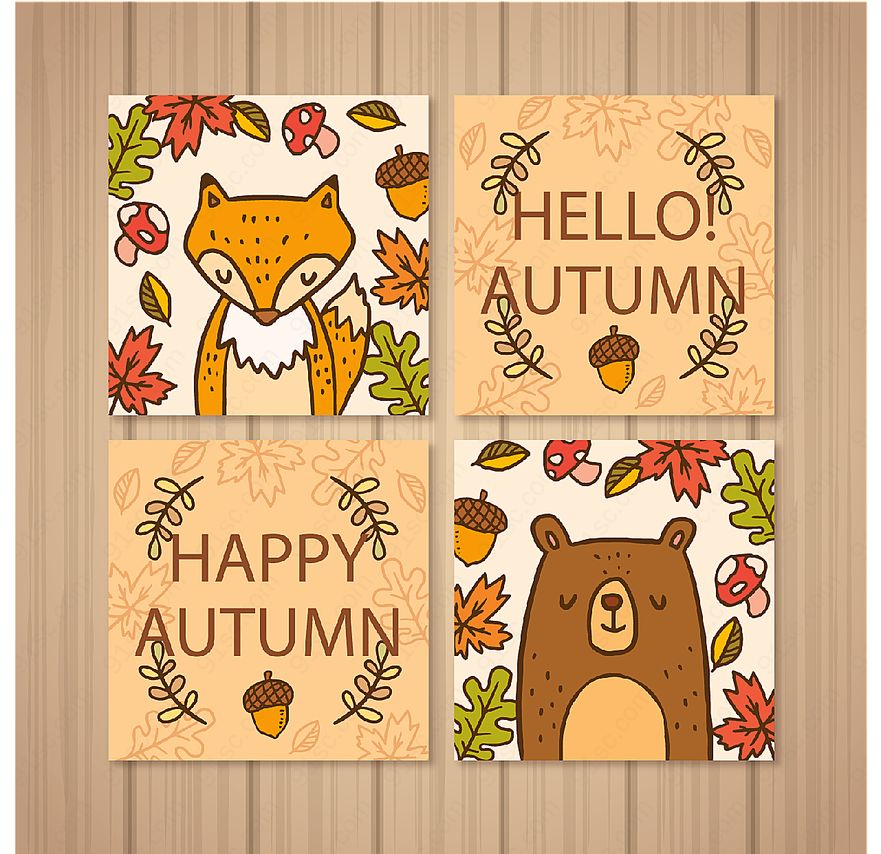 可爱秋季动物卡片矢量名片卡片