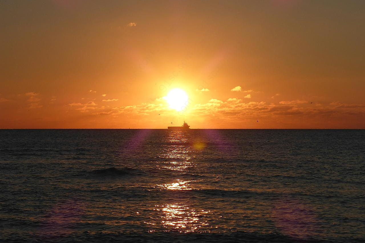 海面日落景观图片黄昏