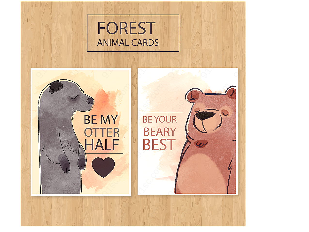 水彩绘动物卡片矢量名片卡片