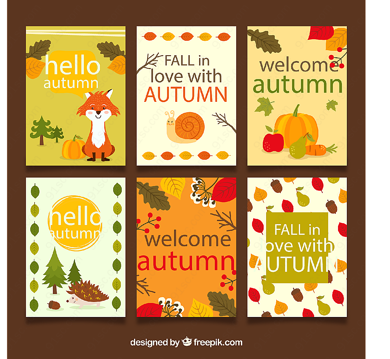 秋季动植物卡片矢量名片卡片