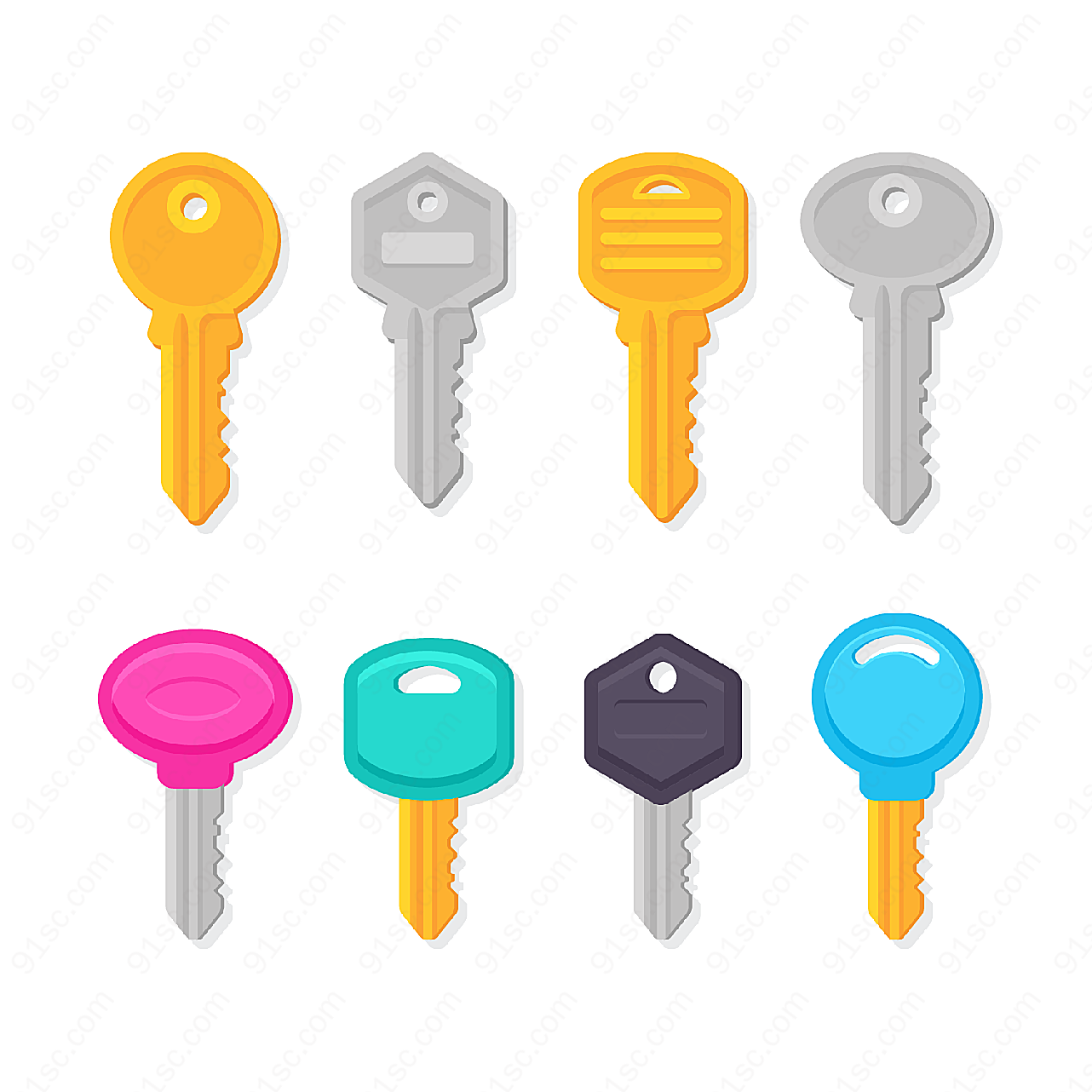 8款彩色钥匙设计矢量生活用品