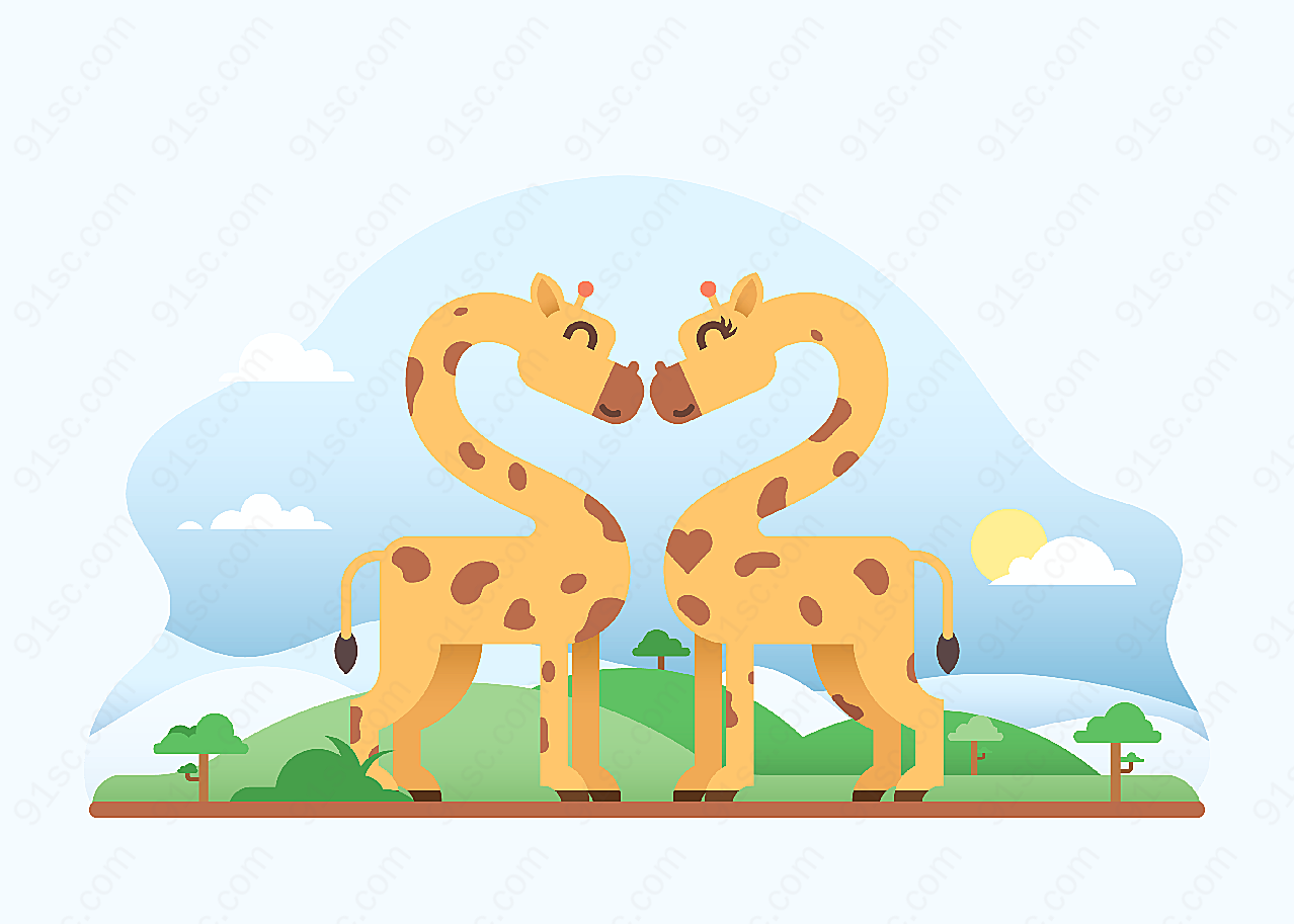 可爱长颈鹿情侣矢量卡通动物