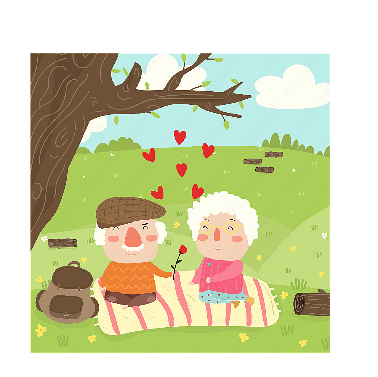 野餐的老夫妇矢量生活人物