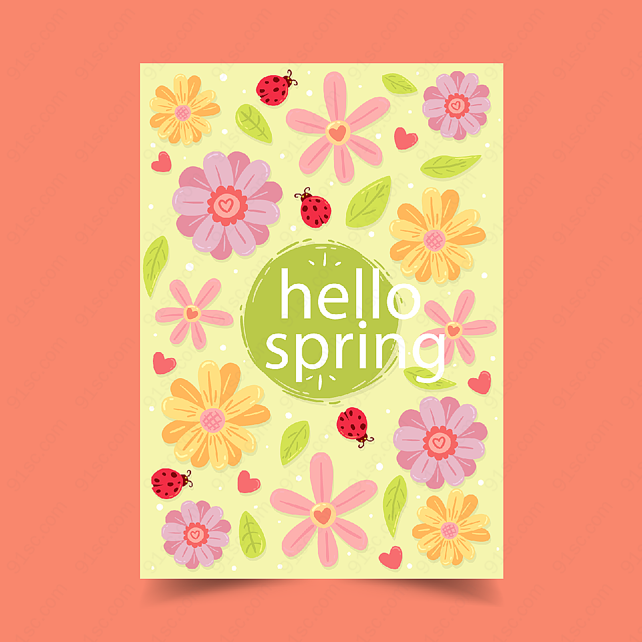 花卉你好春季贺卡矢量名片卡片