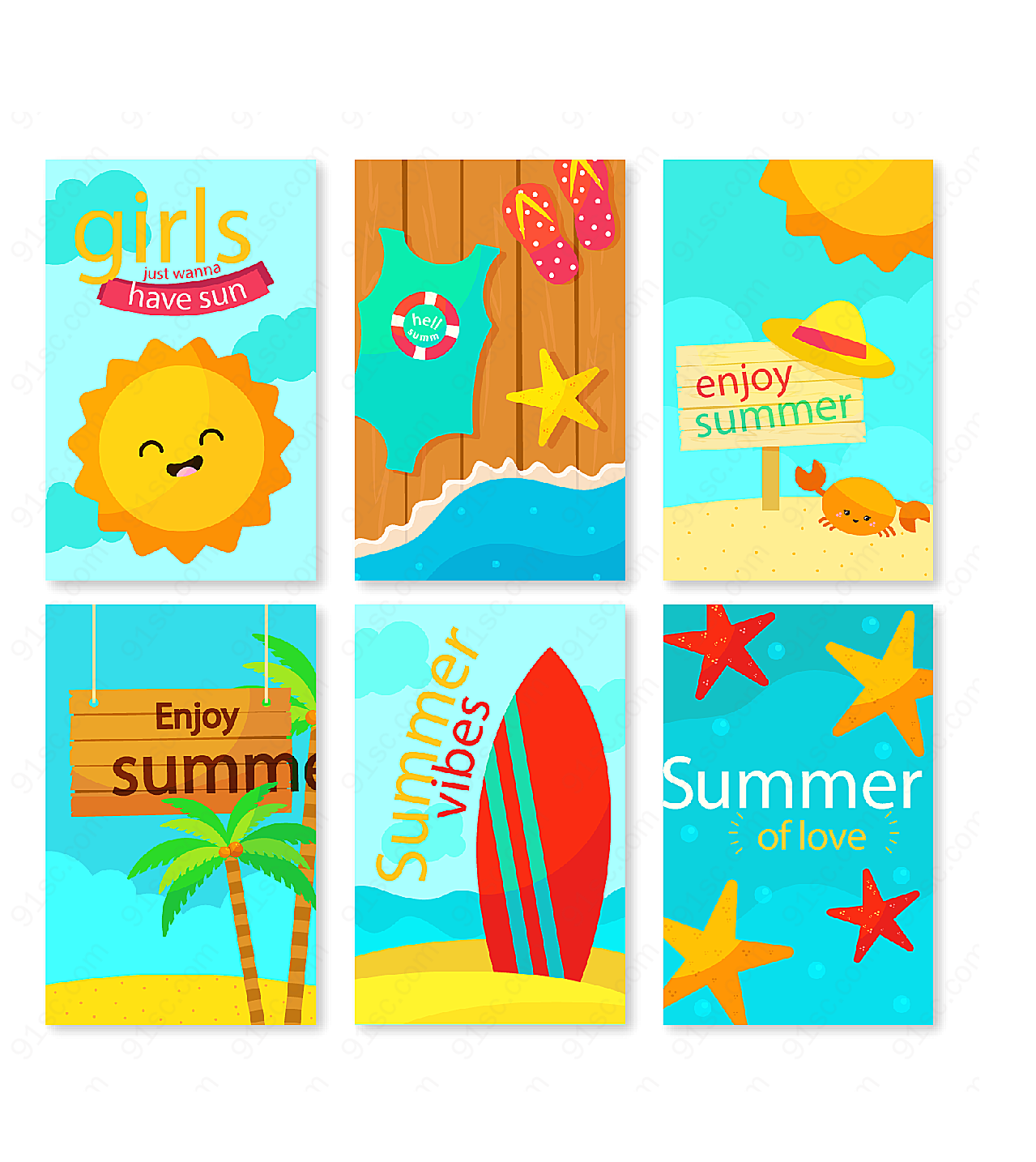 卡通夏季度假卡片矢量名片卡片