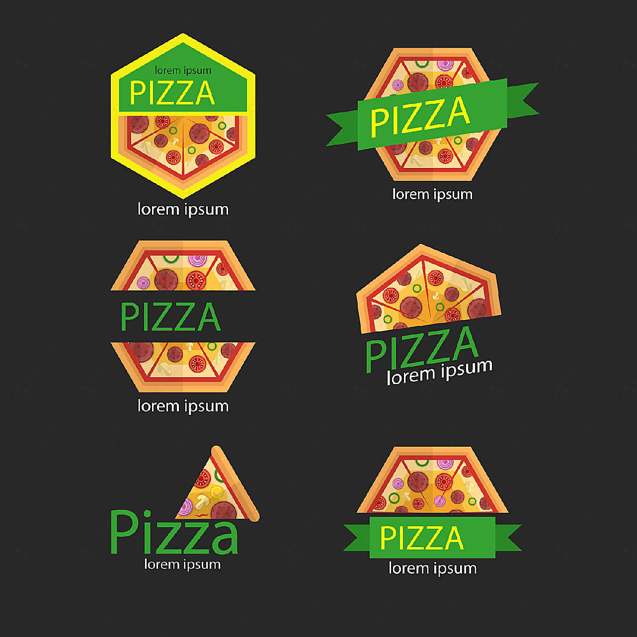扁平化披萨标签label矢量