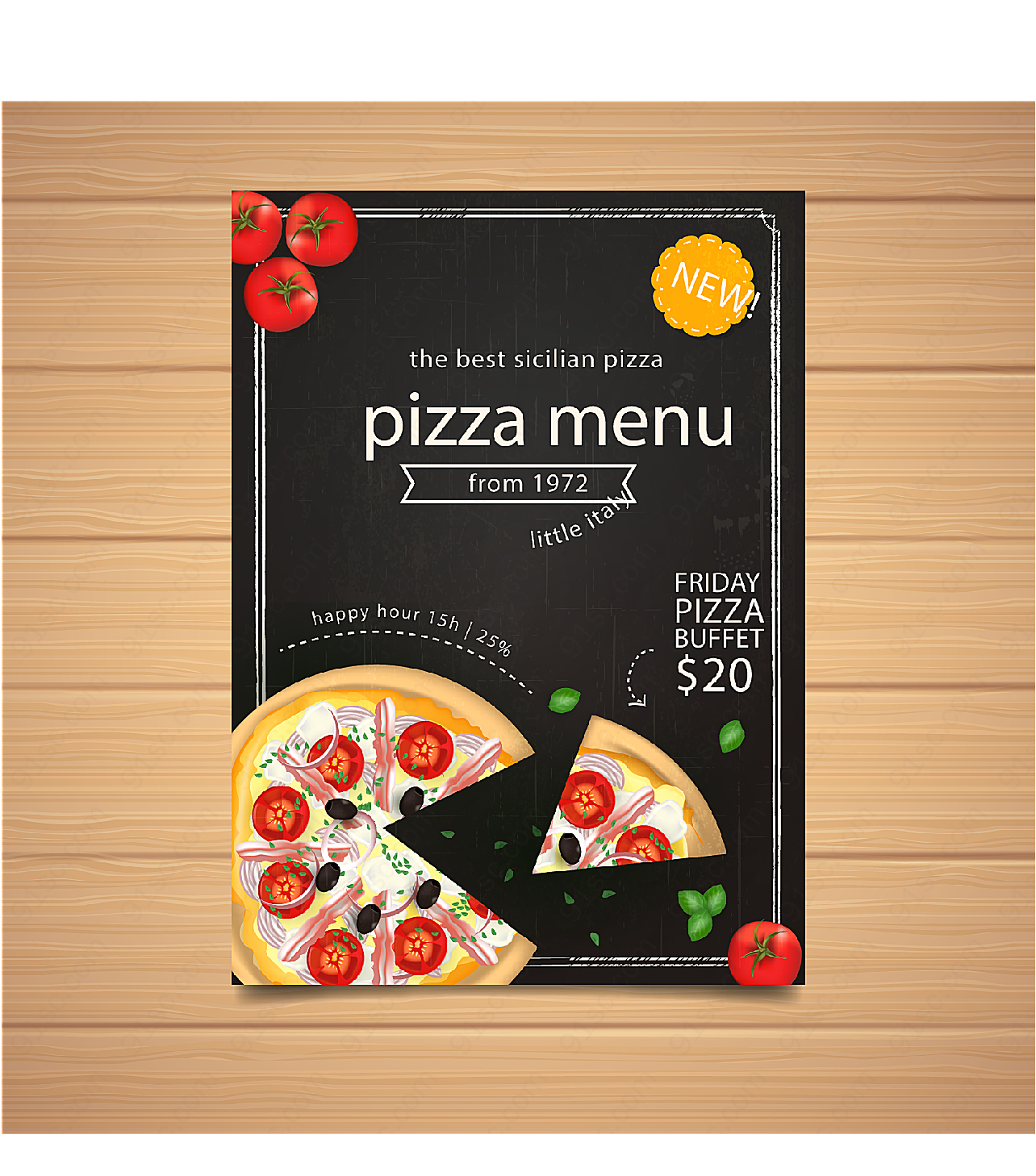彩绘披萨单页菜单平面广告