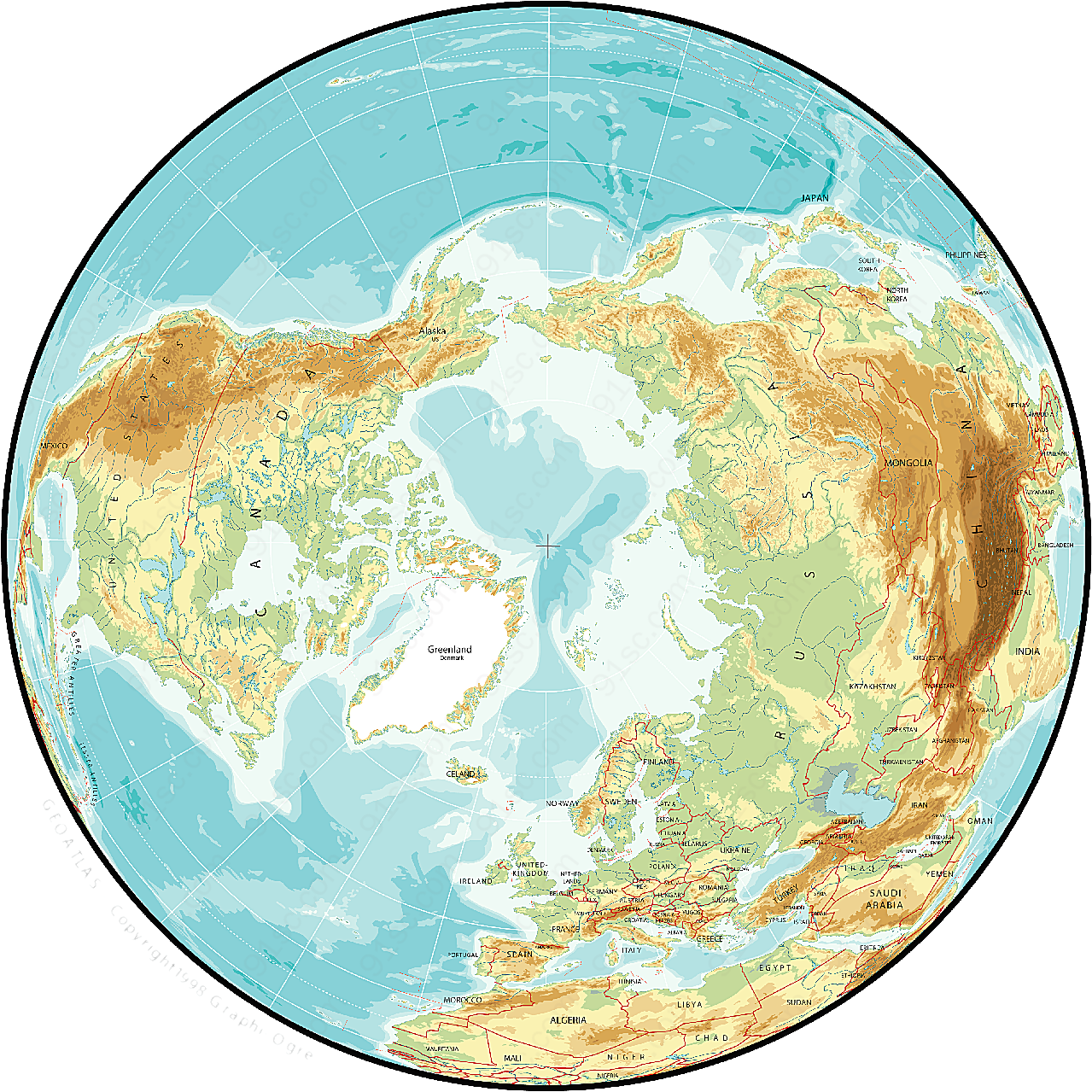 矢量北半球球面地图矢量地图