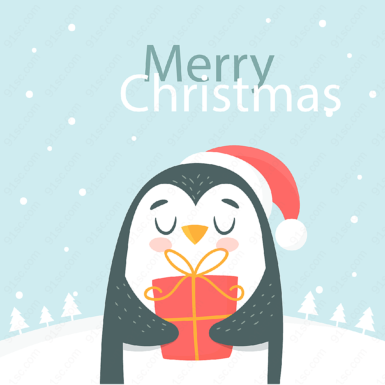 怀抱礼物的企鹅矢量圣诞节
