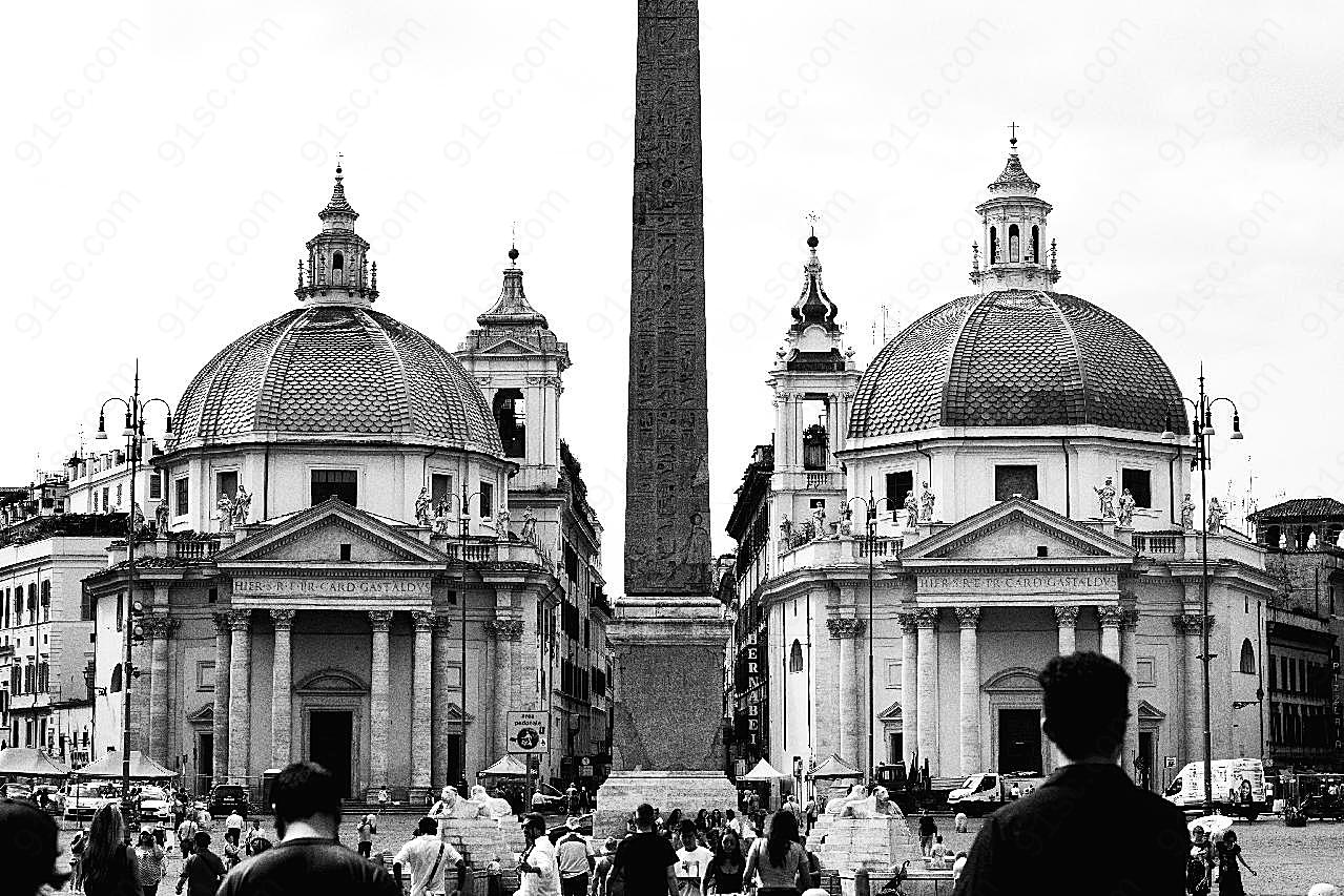 意大利古建筑黑白图片高清