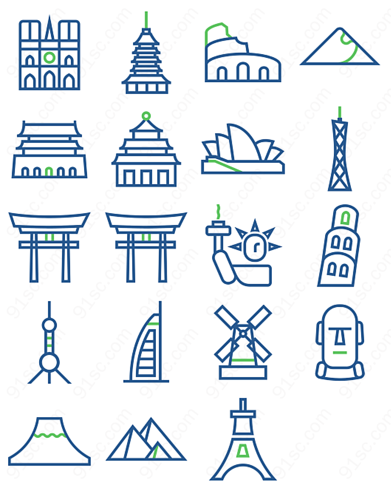 各国著名建筑标志图标