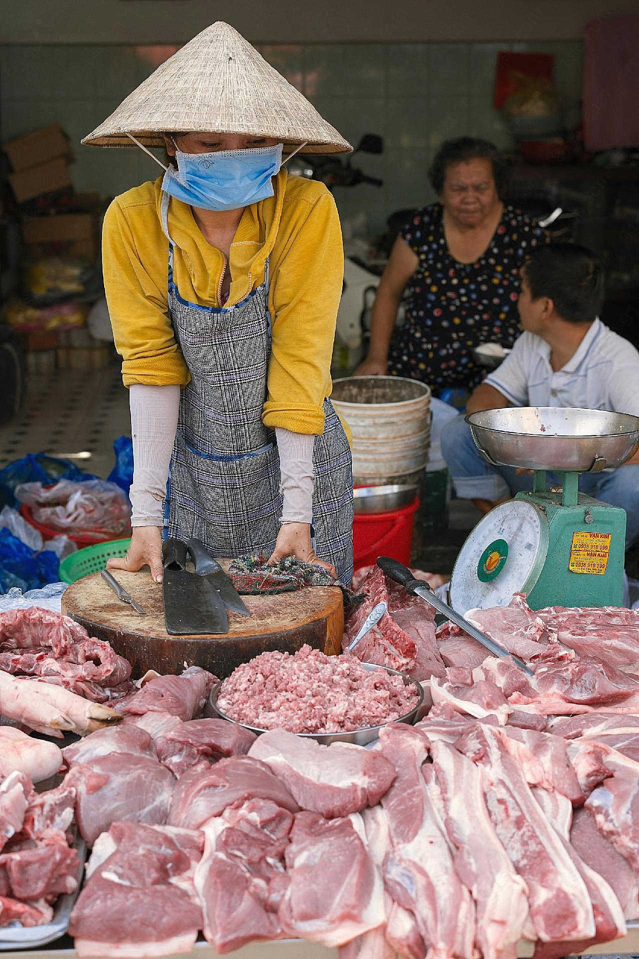 市场猪肉摊位图片食物
