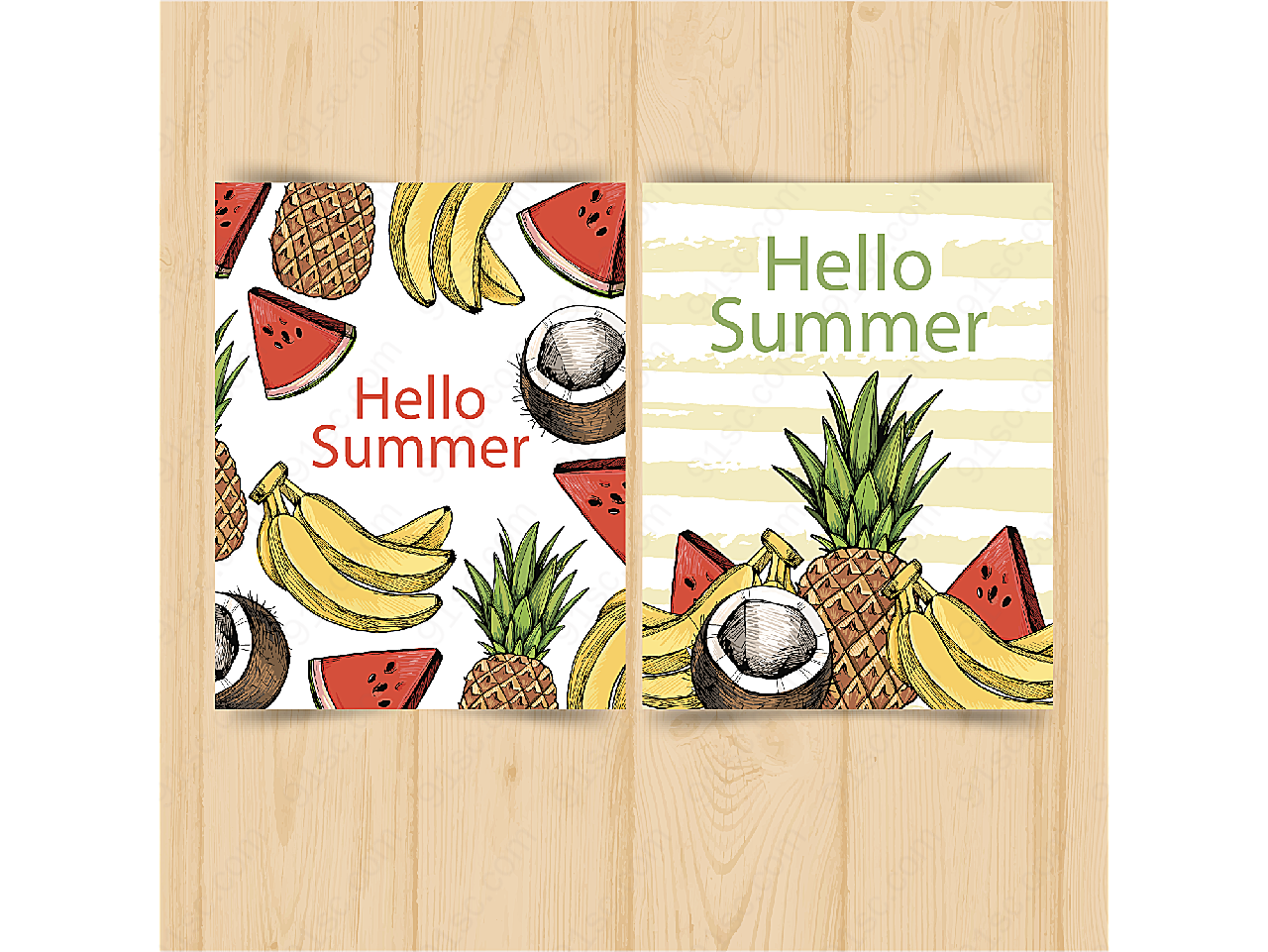 彩绘夏季水果卡片矢量名片卡片