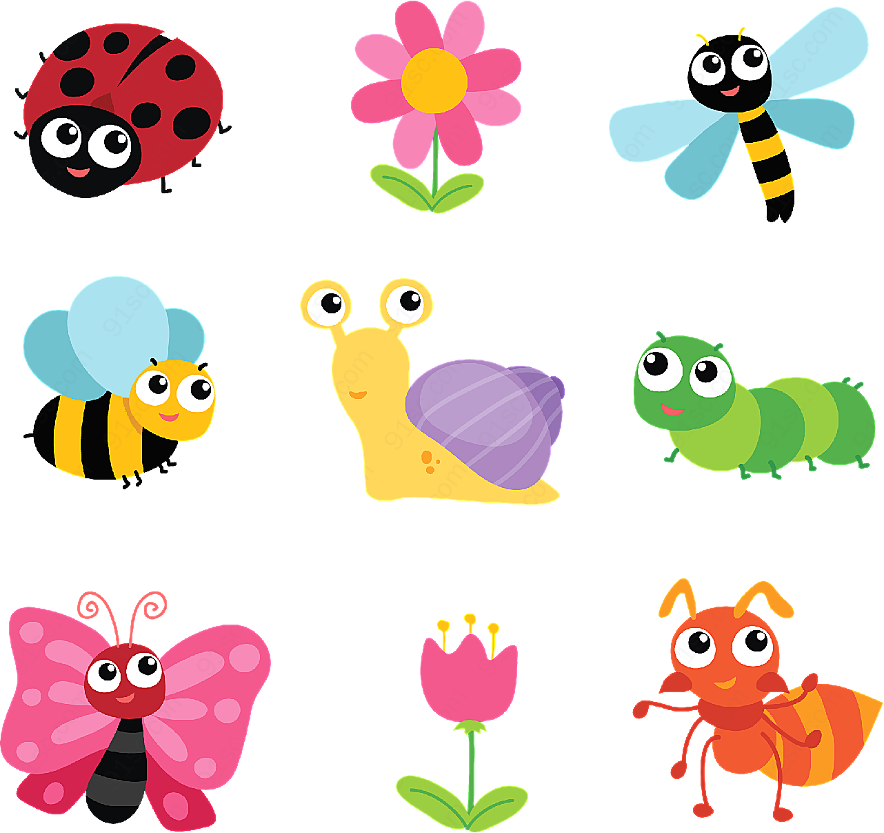 昆虫和花卉矢量矢量卡通动物