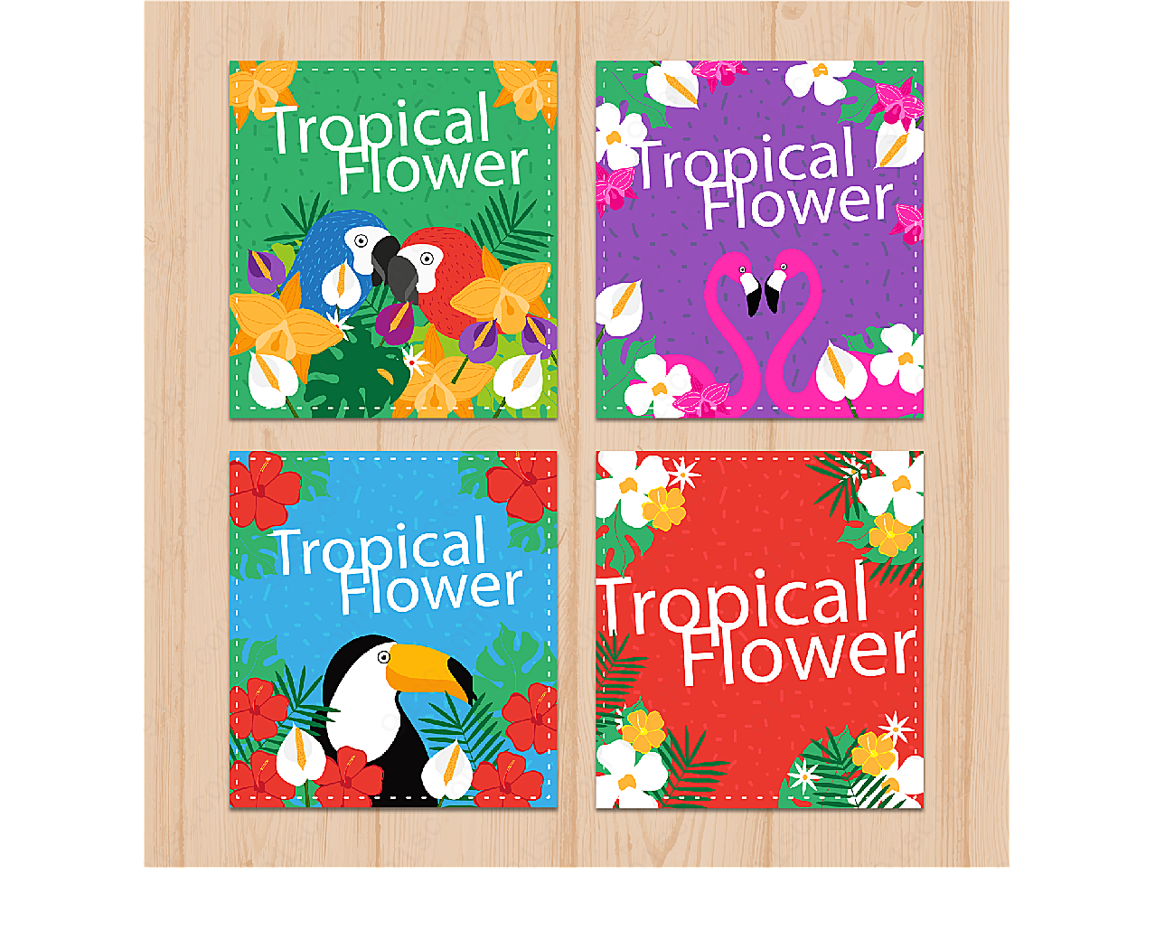 热带花鸟卡片矢量名片卡片