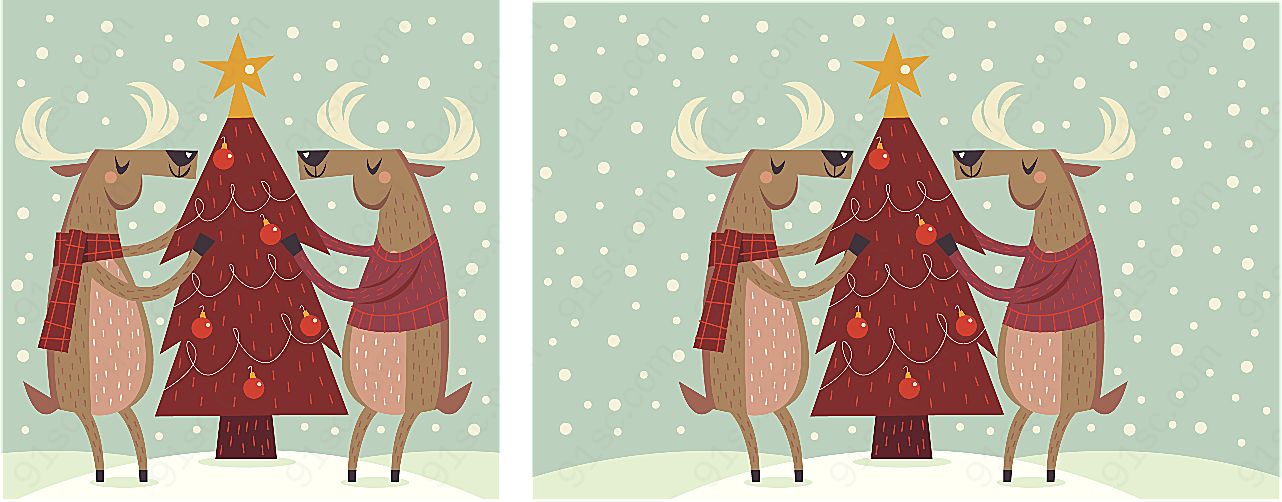 圣诞驯鹿装饰矢量圣诞节